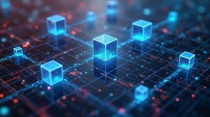 Obraz premium Futuristic metaverse digital cubes blocks technology network connection concept
