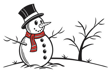 Christmas snowman icon black silhouette vector ill