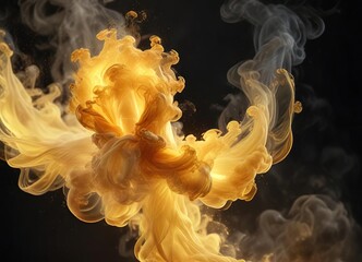 Fototapeta premium a golden aura surrounds an abstract smoke entity in motion, dynamic, radiant