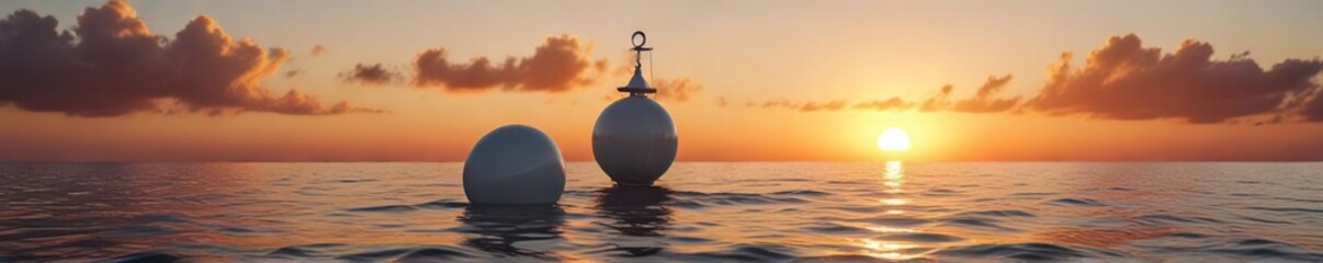 A large white buoy bobbing gently in the open sea during a stunning sunset, boat, ocean