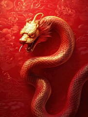 Obraz premium 2025 Chinese New Year, year of the Snake. Chinese zodiac, red background