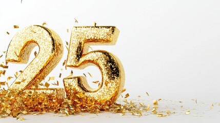 2025 Happy New Year 3d number gold isolated on white background