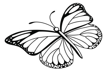 coloring pages for adults, coloring book, simple drawings, black and white, line art, beautiful butterfly, black outlines of objects, white color, best quality, coloring, vector graphics, black and wh