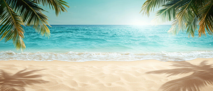 serene tropical beach with clear water, soft sand, and palm trees