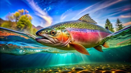 Fototapeta premium Surreal Rainbow Trout Fillet: Dreamy Aquatic Still Life Photography