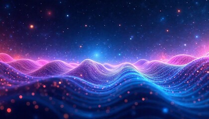 Fototapeta premium Abstract, futuristic artwork showcasing colorful sound waves that ripple through a starry cosmic landscape 