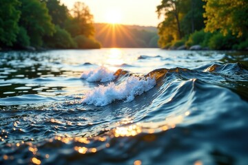 Soothing sound of Volga River waves against the shore, ripples, waves, water