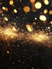 Obraz premium abstract gold, black and gold glitter background with fireworks. christmas eve, 4th of july holiday concept