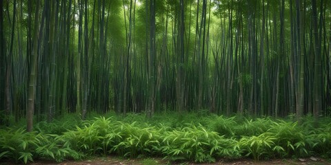 Fototapeta premium Bamboo forest floor pattern with lush green foliage and bamboo stalks, forest, organic , grass
