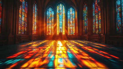 Obraz premium Stained Glass Cathedral Interior