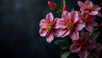 Fototapeta premium Delicate jasmine flowers on a dark backdrop, perfect for elegant banners and intimate seasonal greetings.
