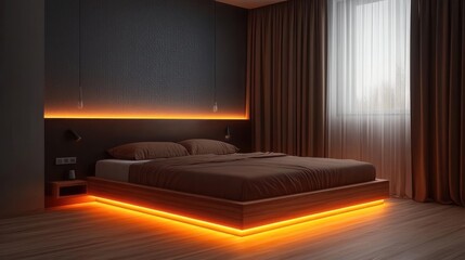 Modern Bedroom Interior Design with Warm LED Lighting