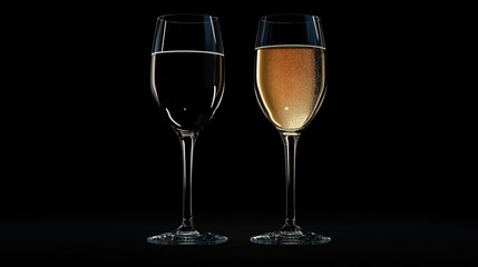Celebration birthday new year eve sylvester or other holidays background banner greeting card - Clink glasses with sparkling wine or champagne glasses on dark black night background, Generative AI