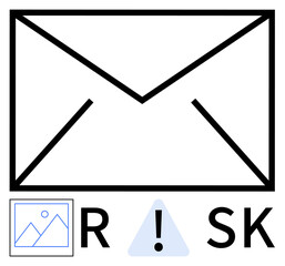 Envelope with exclamation mark in triangle symbol suggesting risk alert. Ideal for cybersecurity, safety warnings, emails, alerts, notifications, information security, user prompts. Line metaphor