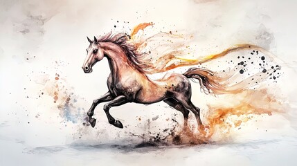 Fototapeta premium Dynamic Molten Gold Galloping Horse: A Stunning Poster for Sports Interiors Featuring Fluid Movement and Minimalistic White Backdrop