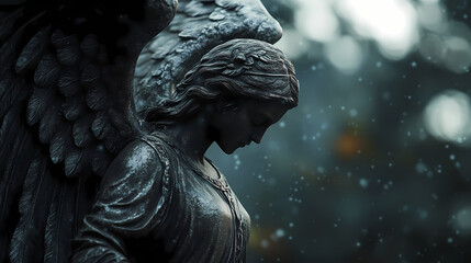 Seraphic guardian protecting against the shadows of the abyss with cinematic photographic style and details. Seraphic. Illustration