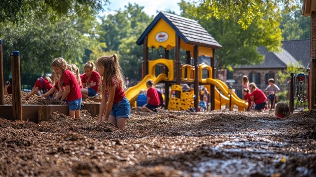 Children Playing in a Sandbox on a Playground - Powered by Adobe