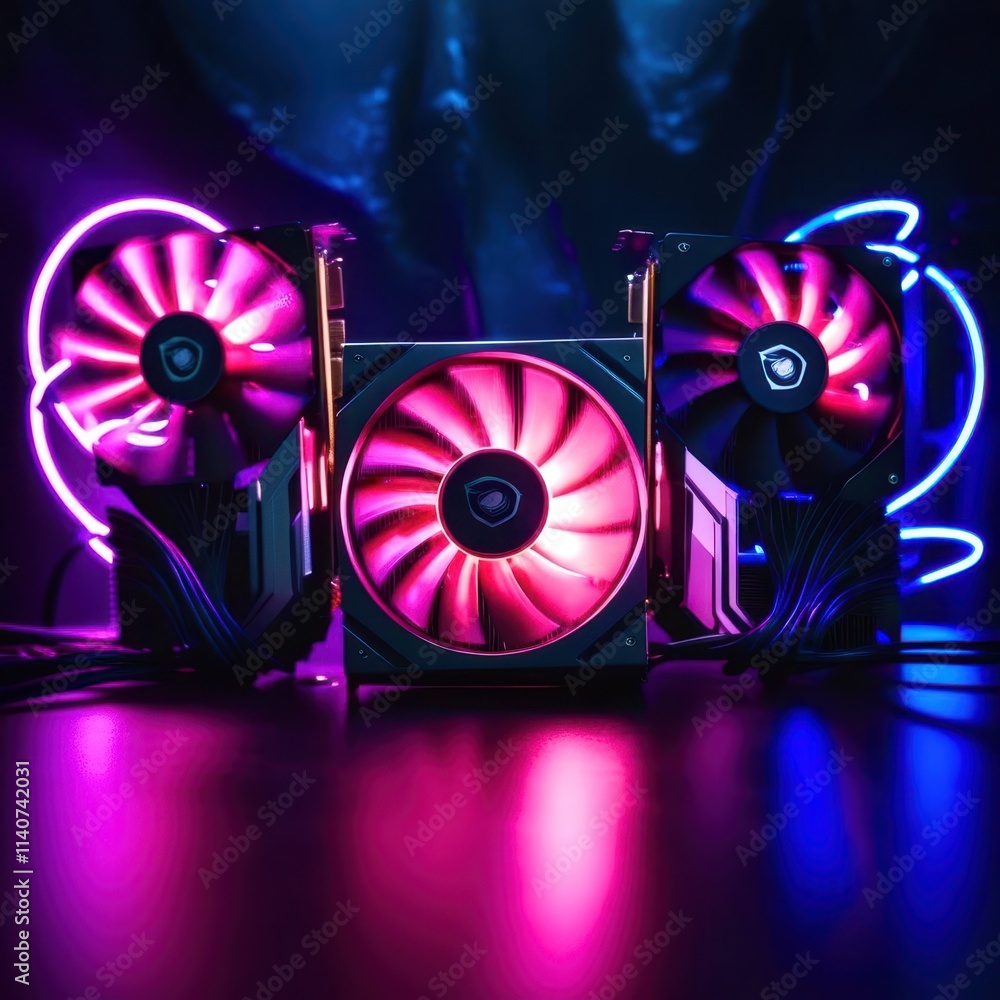 Poster three computer fans are on a table