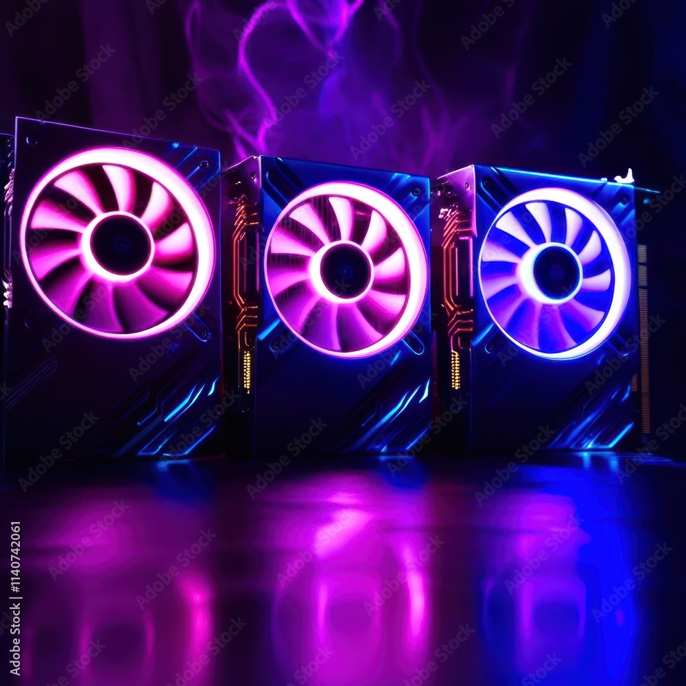 Poster three computer fans are on a table