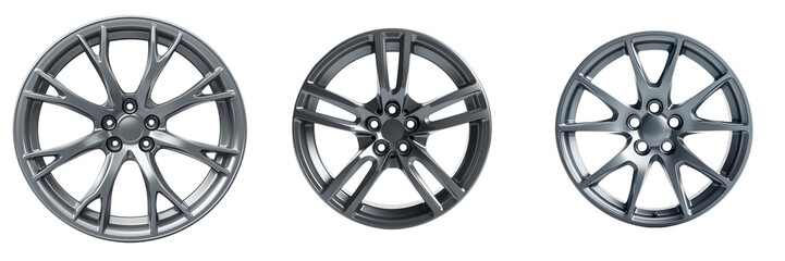 Set of A gray aluminum car rim with the same color with PNG format Background