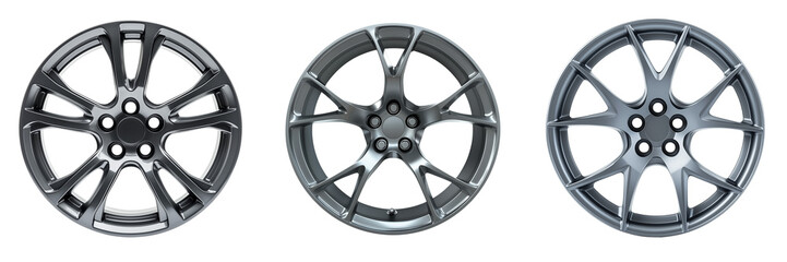 Set of A gray aluminum car rim with the same color with PNG format Background