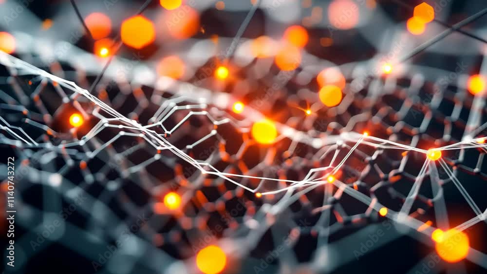 Poster an intricate web of glowing nodes and lines forms a captivating pattern, illustrating connections in