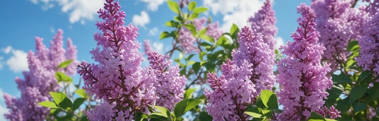 Blooming Lilacs Against Blue Sky