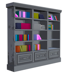 3D rendered cartoon library with books isolated on transparent background