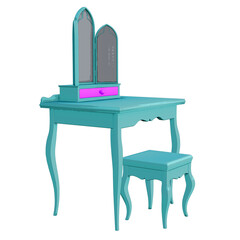 3D rendered cartoon vintage make up mirror table isolated on transparent background