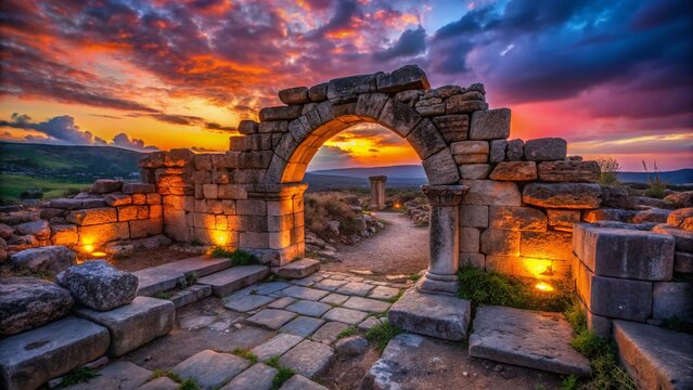 Tel Hazor Ruins: Low Light Israelite Gate Photography - Ancient Stone Solomonic Gate, Northern Galilee, Israel