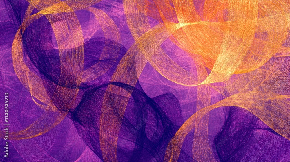 Poster abstract flowing textures in vibrant shades of purple and orange, creating a dynamic visual experien