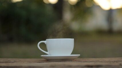Sipping Hot Drinks Like Americano and Espresso in an Outdoor Setting at Sunrise Morning Lifestyle Cozy Environment Relaxing View