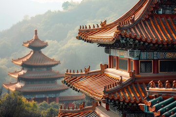 Obraz premium Roof of chinese traditional temple in Thailand ,chinese new year concept-image.