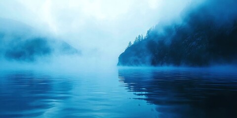 Naklejka premium Body of water with a foggy sky in the background