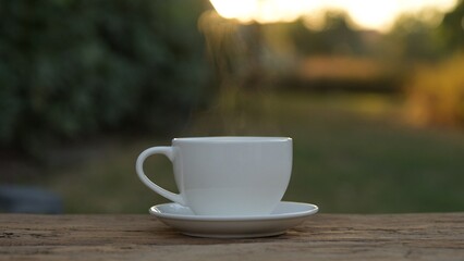 Sipping Hot Drink Americano and Espresso in Nature Outdoor Morning Scene with Hot Tea Dawn Embrace Peaceful Serenity