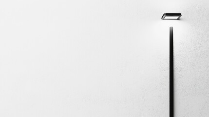 Modern floor lamp emits warm light in minimalistic interior setting with clean lines and soft colors