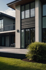 Modern House Exterior with Patio and Landscaping