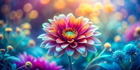 Obraz premium Tilt-Shift Botanical Flower Illustration: Miniature Garden, Close-Up Floral Photography, Macro Flower, Blooming Flowers, Artistic Bloom