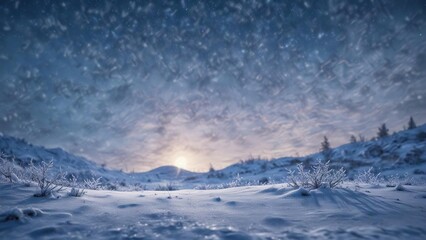 Obraz premium Calming wavy blue winter sky with falling snowflakes in soft focus, snowflakes, soft, serene