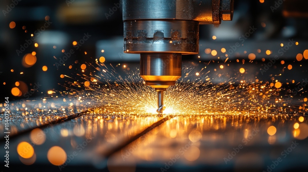 Poster a close-up of a milling machine creating sparks during metalworking.
