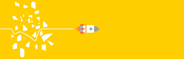 Jet overcoming obstacles on yellow background. Idea concept of overcoming obstacles.goal,goal,new path,ideas.