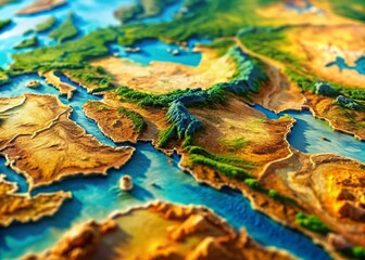 Tilt-Shift Miniature Map: Middle East & Eastern Europe, Geographic Miniature, Diorama Map, Toy Map,  Miniature World Map,  Detailed Map,  Eastern Europe Map, Middle East Map