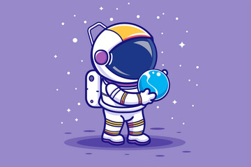 Cute Astronaut Holding Moon Cartoon Vector Icon Illustration. Science Technology Icon Concept Isolated Premium Vector. Flat Cartoon Style