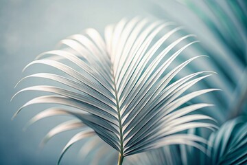 Tilt-Shift Miniature Palm Leaf Illustration: Light Gray & White Generative AI Art