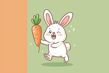 Cute Rabbit Holding Carrot Cartoon Vector Icon Illustration. Animal Nature Icon Concept Isolated Premium Vector. Flat Cartoon Style copyspace