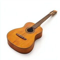Fototapeta premium A classic acoustic guitar with a wooden body, curved edges, and a smooth finish on a white background 