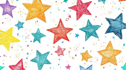 Stars on white background. Children's drawing of stars in icon style