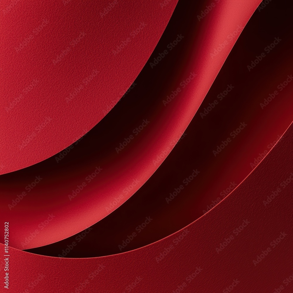 Poster Bold red paper folds and curves elegant texture with soft light reflection ideal for striking visual compositions