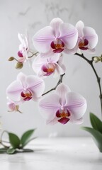 Obraz premium delicate orchid blooms on a pristine white surface, detail, pure
