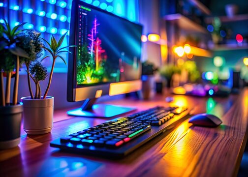 Tilt-Shift Programming: Miniature Code World, Software Development, Coding, Programmer, Desktop, Computer, Laptop, Keyboard, Screen,  Miniature Photography, Digital, Technology,  Abstract,  Closeup